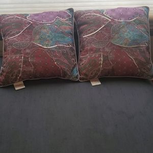 2 Decorative Pillows 16in Purple Pink Sequin